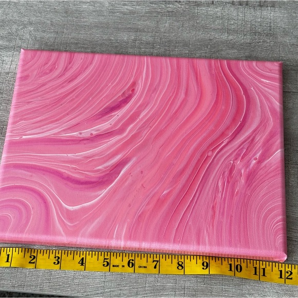 9x12 Painting Abstract Acrylic Fluid Pour Art on gallery wrapped Canvas pink - Picture 12 of 15